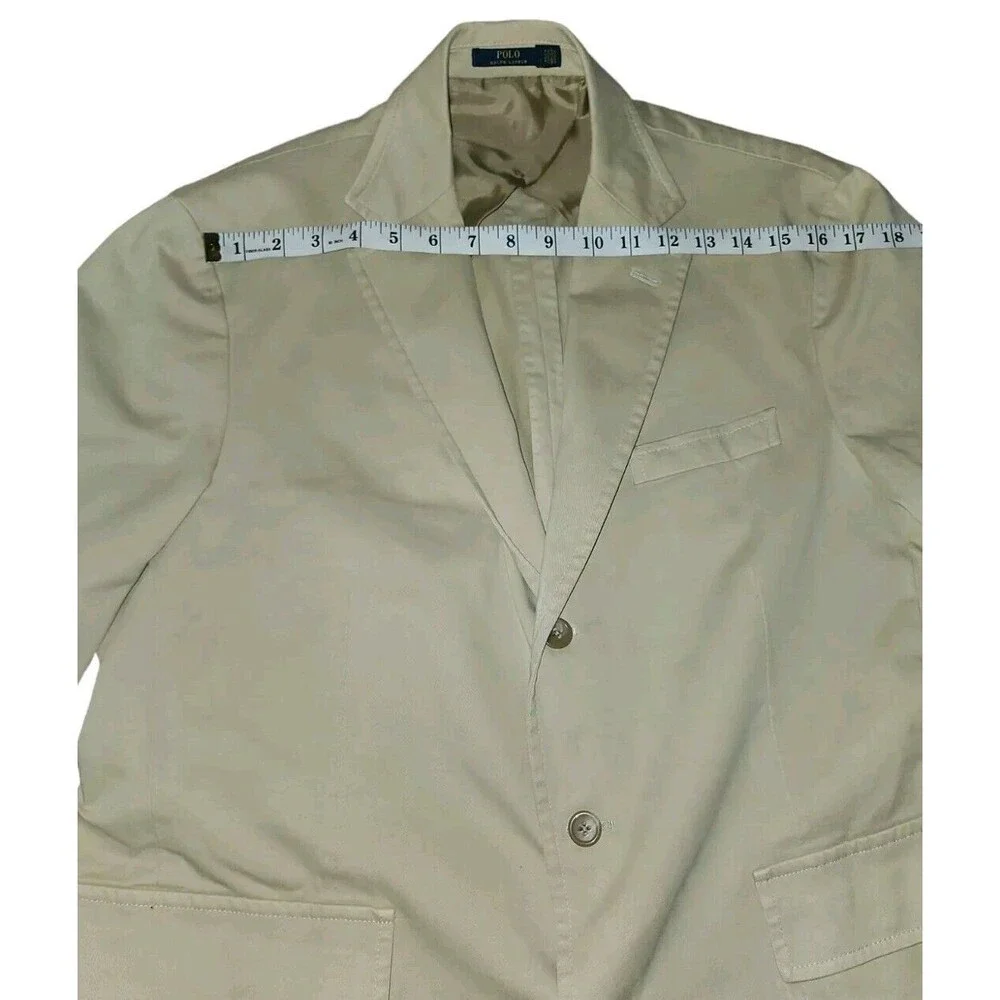 Polo Ralph Lauren Preppy Career Blazer Men's Size 44L Beige Chino Cotton Stretch